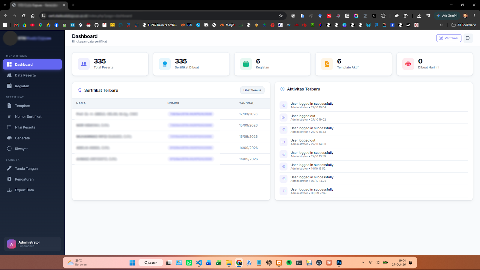 CertifyPro – Aplikasi Generator & Verifikasi Sertifikat Digital Otomatis (PHP + MySQL) + QR Code