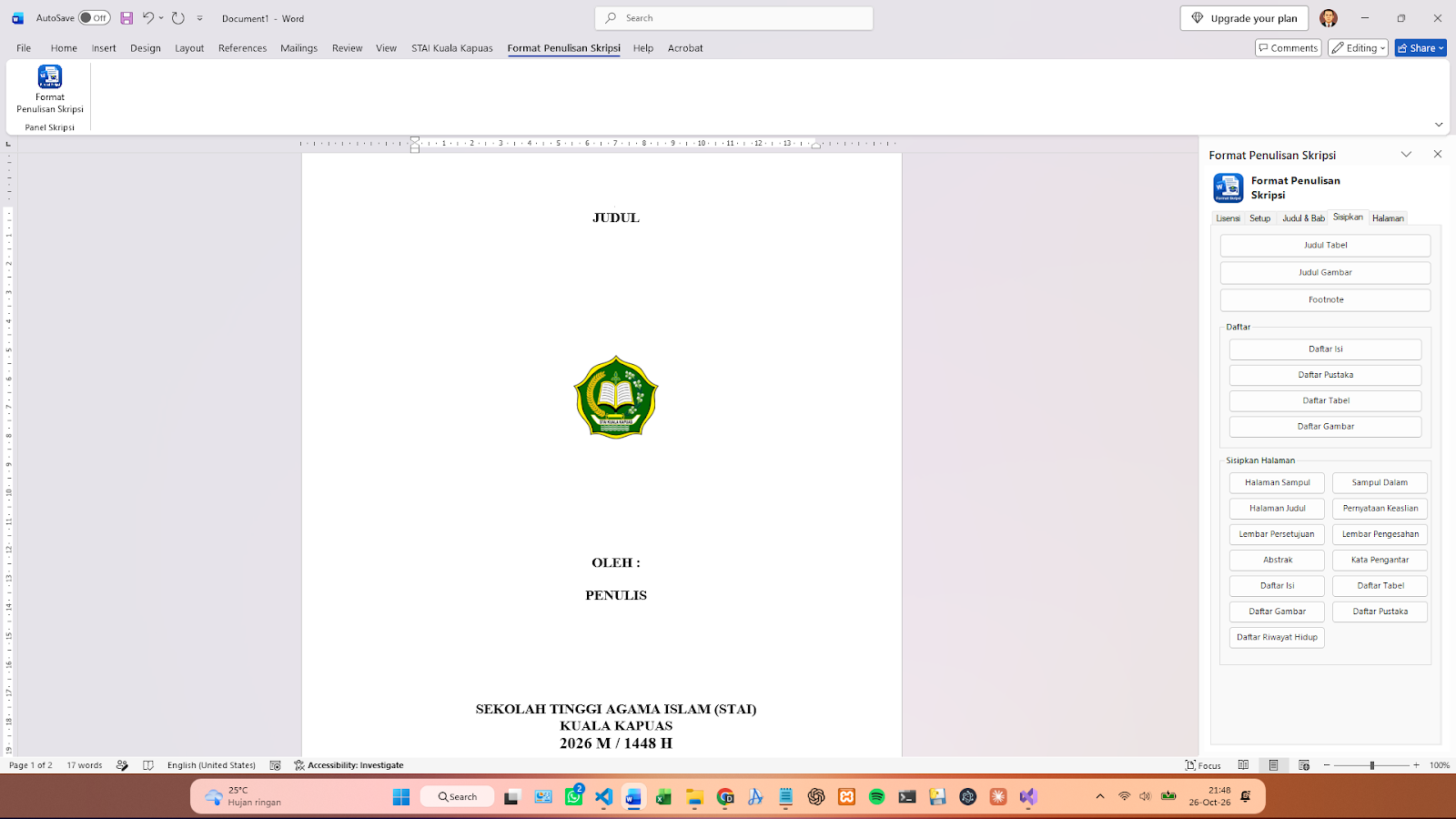 Add Ins Ms. Word - Format Penulisan Skripsi